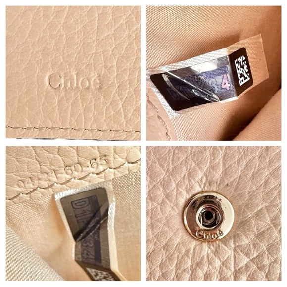 Authentic Chloe Beige Pebbled Leather Compact Bifold Alphabet C Charm Wallet Set - Picture 2 of 13